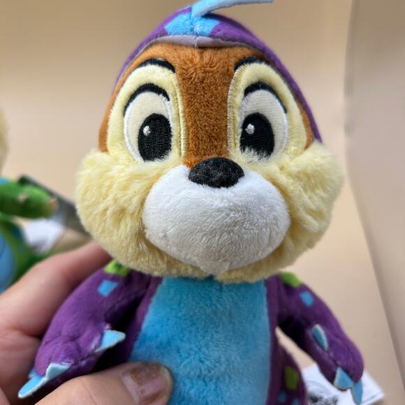 Disney Animal Kingdom Dinoland Donald's Purple Blue Chip Dale Dinosaur Plush 8” - Picture 10 of 13